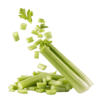 Fresh Celery Stalks Falling and Sliced on Transparent Background png