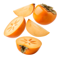 Falling Ripe Persimmons Slices Isolated on Transparent Background png