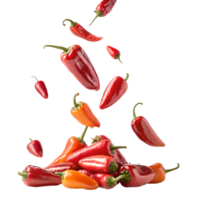 Falling Red and Orange Chili Peppers on Transparent Background png
