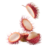 Floating Rambutan Halves in Mid Air Transparent Background png