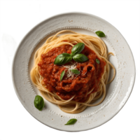 Appetizing Spaghetti with Vibrant Tomato Sauce and Fresh Basil Transparent Background png