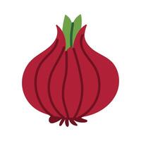 A cartoon drawing of a red onion with a green stem. The onion is sitting on a white background vector