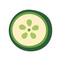 A green cucumber slice with a flower design on it. The cucumber slice is cut in half and the flower design is in the middle vector