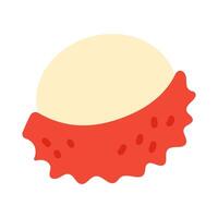 A cartoon of a red and yellow fruit with a white background. The fruit is a litchi vector