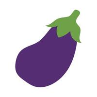 A purple eggplant with a green stem is shown. The eggplant is large and has a shiny purple skin. The stem is small and green, and it is attached to the eggplant vector