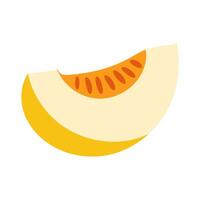 A slice of yellow melon with a green stem. The slice is cut in half and the yellow flesh is visible vector