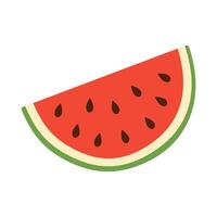 A watermelon slice with green and red stripes. The watermelon is cut in half and has a few black seeds vector