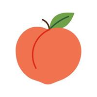 A cartoon peach with a green leaf on top. The peach is bright red and the leaf is a vibrant shade of green. The image has a playful and whimsical feel to it vector