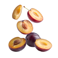 Falling Plums Halves Isolated on Transparent Background png