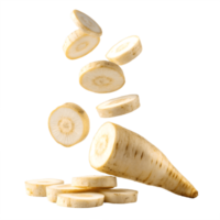Fresh Parsnip Slices Falling in Air, Transparent Background png