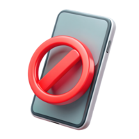 Modern smartphone with a large red prohibition symbol on a transparent background indicating restricted access or banned activity on mobile devices png