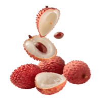 Fresh Lychees Falling in Mid Air Studio Shot Transparent Background png