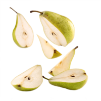 Falling Slices of Juicy Green Pears in Studio Transparent Background png