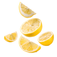Falling Lemon Wedges in Studio Lighting Transparent Background png