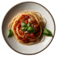 Appetizing Spaghetti with Vibrant Tomato Sauce and Basil Transparent Background png