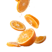 Falling Orange Slices Splashing in Air Transparent Background png