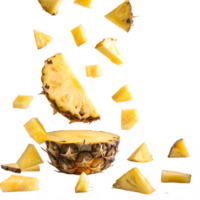 Falling Pineapple Chunks Studio Shot Transparent Background png