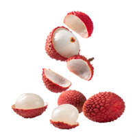 Floating Lychees Half Slices Falling on Transparent Background png