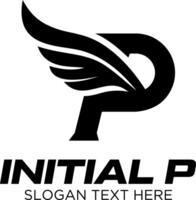 initial p with wings logo design vector