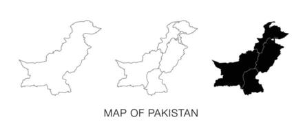 Triple map set of Pakistan outline, state borders, and flat design with administrative divisions. White minimalist design isolated on white background. Highly detailed illustration of the Middle East vector