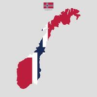 Illustration of a map of Norway divided into states and territories. White flat map with borders on a white background, featuring the national flag. Highly detailed map Europe vector