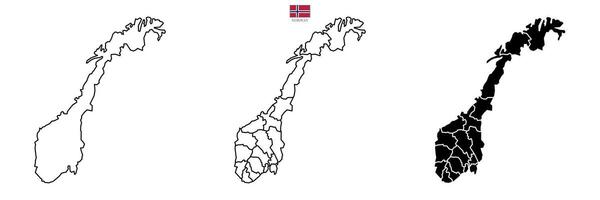 Includes a Norway map with regions, a flag overlay, and a contour map. Isolated on a white background. White flat design isolated on a white background. Highly detailed illustration map of Europe vector
