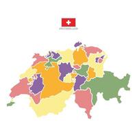 Colored map of Switzerland territories, featuring states and borders. White flat design isolated on a white background. Highly detailed illustration map Europe vector