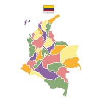Colored map of Columbia territories, featuring states and borders. White flat design isolated on a white background. Highly detailed illustration south america vector