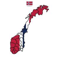 Colore map of Norway contour territories, state, featuring states and borders. White flat design isolated on a white background. Highly detailed illustration map Europe vector