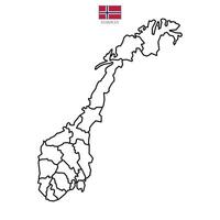 Illustration of a map of Norway divided into states and territories. White flat design isolated on a white background. Highly detailed illustration map Europe vector