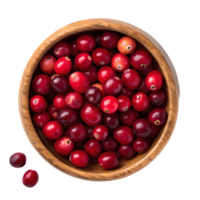 Fresh Cranberries in Wooden Bowl Overhead View Transparent Background png