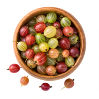 Colorful Gooseberries in Wooden Bowl Overhead View Transparent Background png