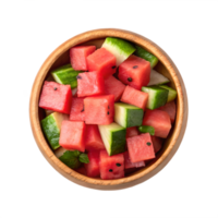 Refreshing Watermelon Cubes in Wooden Bowl Transparent Background png