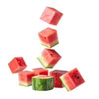 Floating Watermelon Cubes in Air Transparent Background png