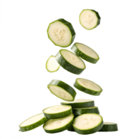 Fresh Sliced Zucchini Falling on Transparent Background png