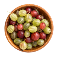 Fresh Gooseberries in Wooden Bowl Overhead Shot Transparent Background png