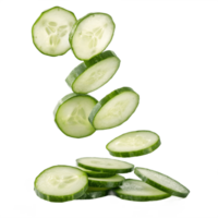 Fresh Cucumber Slices Falling in Studio Lighting Transparent Background png