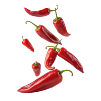 Falling Red Chili Peppers Isolated on Transparent Background png