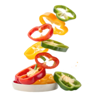 Vibrant Bell Pepper Slices Falling in Slow Motion Transparent Background png