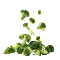 Fresh Broccoli Florets Falling on Transparent Background raw png