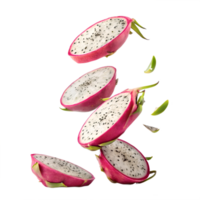 Falling Dragon Fruit Slices Studio Shot Transparent Background png