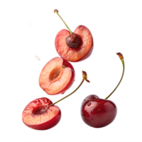 Falling Cherries Halves in Studio Shot Transparent Background png