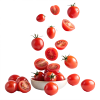 Falling Cherry Tomatoes in a Bowl Transparent Background png
