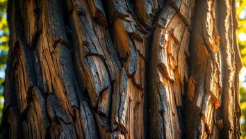 Close-up of Striking Tree Bark Texture with Golden Light photo