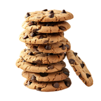 Stack Tower of Chocolate chip cookie cookies, front view, on a transparent background png