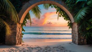 Beach View Through Archway at Sunset photo