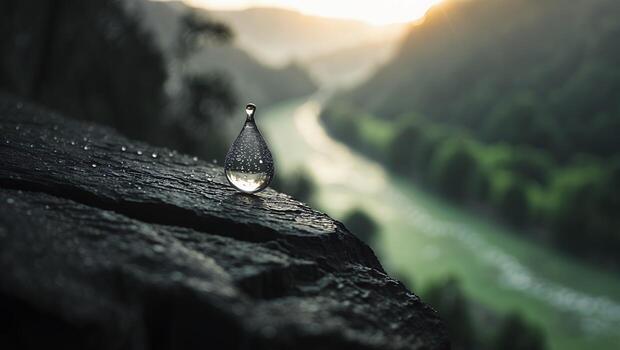 Water Drop on Rock with River Background photo