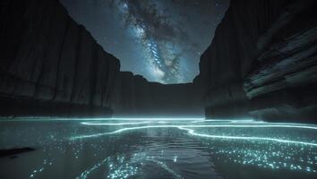 Canyon River at Night with Glowing Water photo