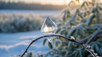Crystal Ornament on Snowy Branch photo