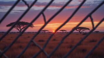 African Landscape with Trees at Sunset photo